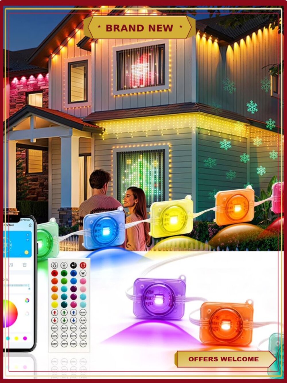 50ft Permanent Outdoor LED String Lights Waterproof Remote App Control